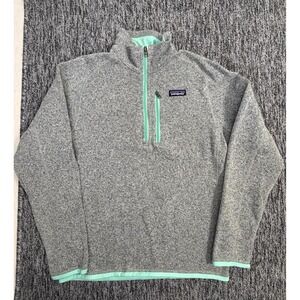 Patagonia Womens Small Gray Fleece 1/4 Zip Pullover Mint Trim Sweater